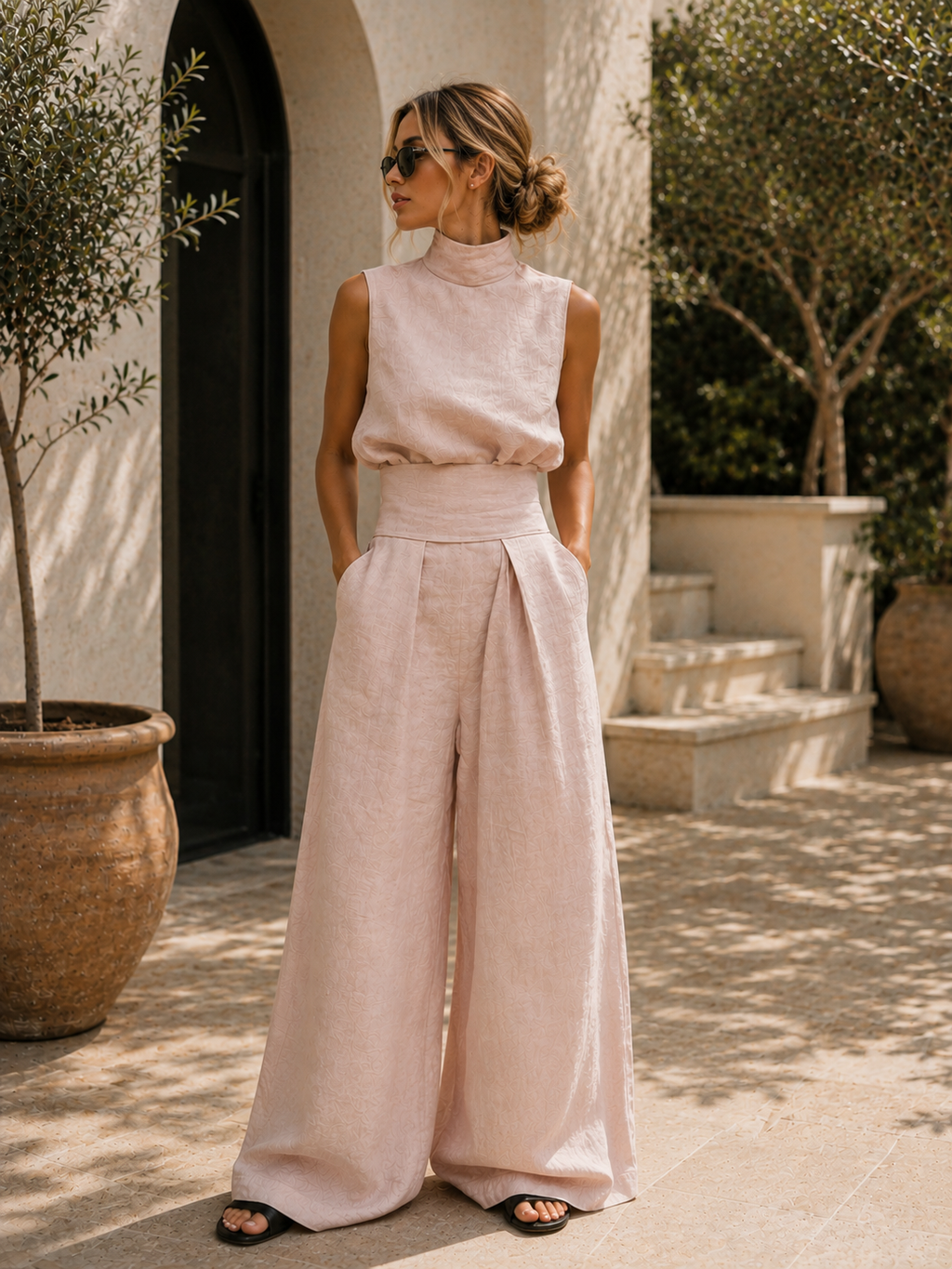 Fynelle - Elegant Mouwloos Set & Brede Broek voor Dames