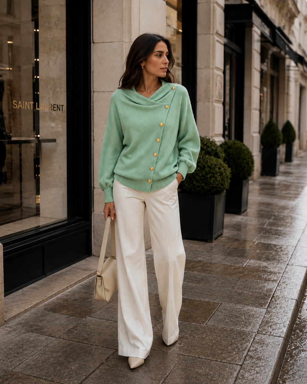 Isavellora - Elegante Drapé Trui met Gouden Knopen