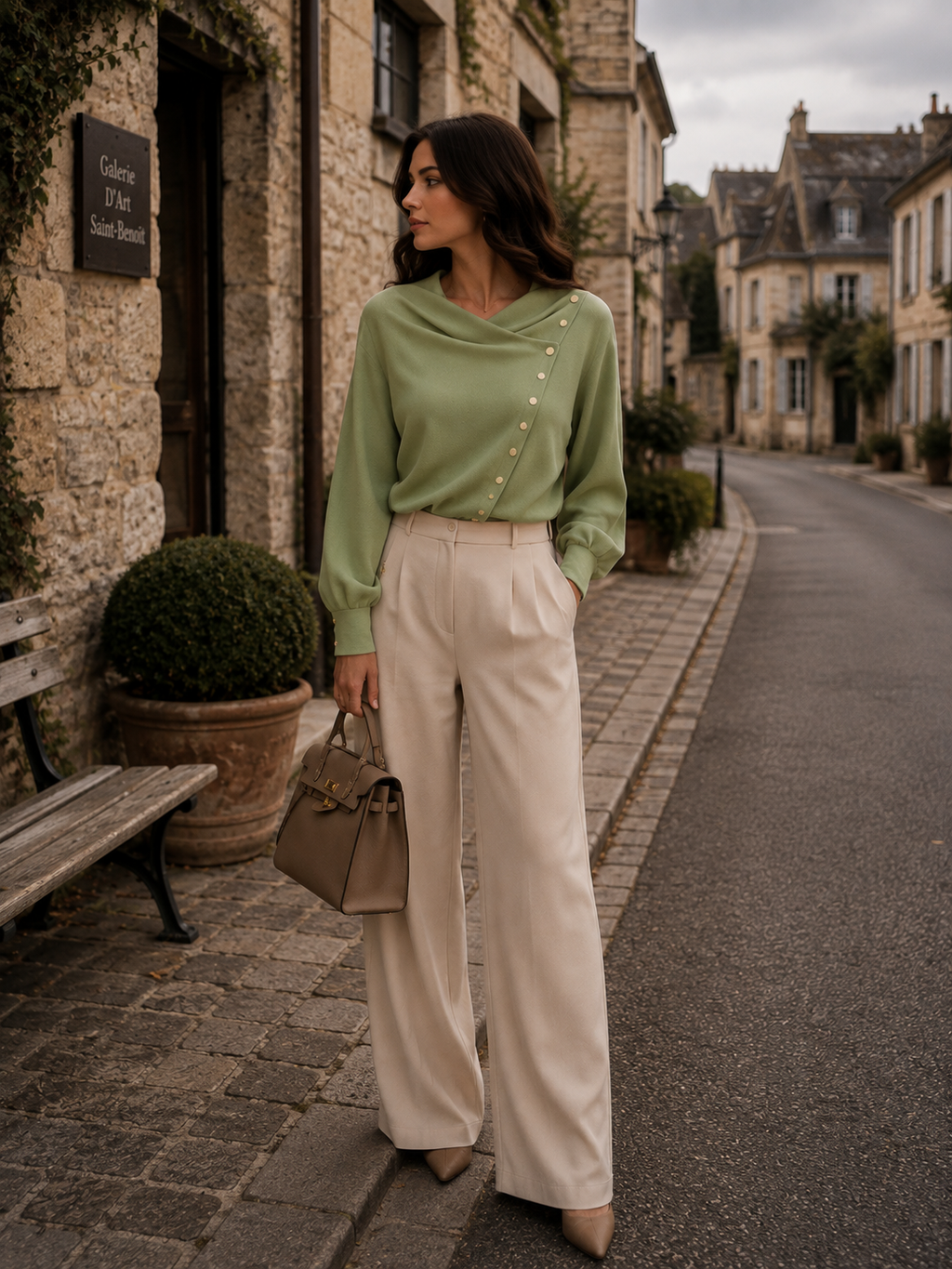 Isavellora - Elegante Drapé Trui met Gouden Knopen