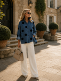Aqira - Dames Overhemd Met Grote Stippen Oversized Moderne Gestructureerde Kraag