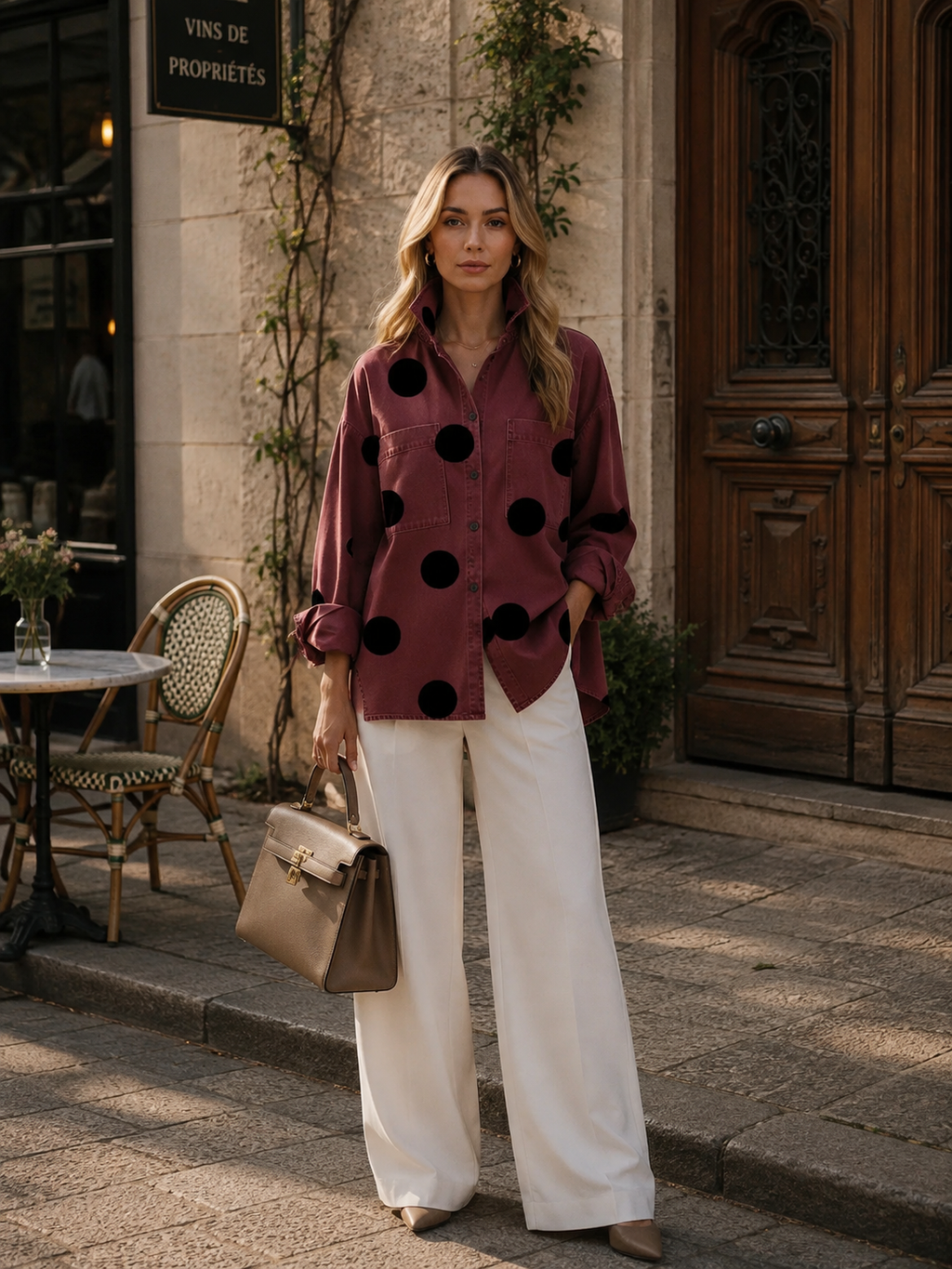 Aqira - Dames Overhemd Met Grote Stippen Oversized Moderne Gestructureerde Kraag