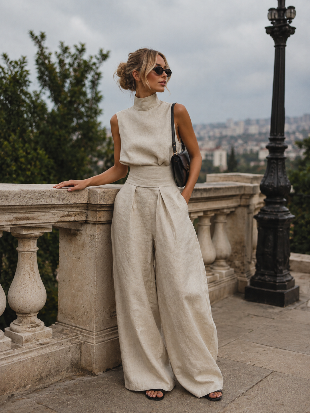 Fynelle - Elegant Mouwloos Set & Brede Broek voor Dames