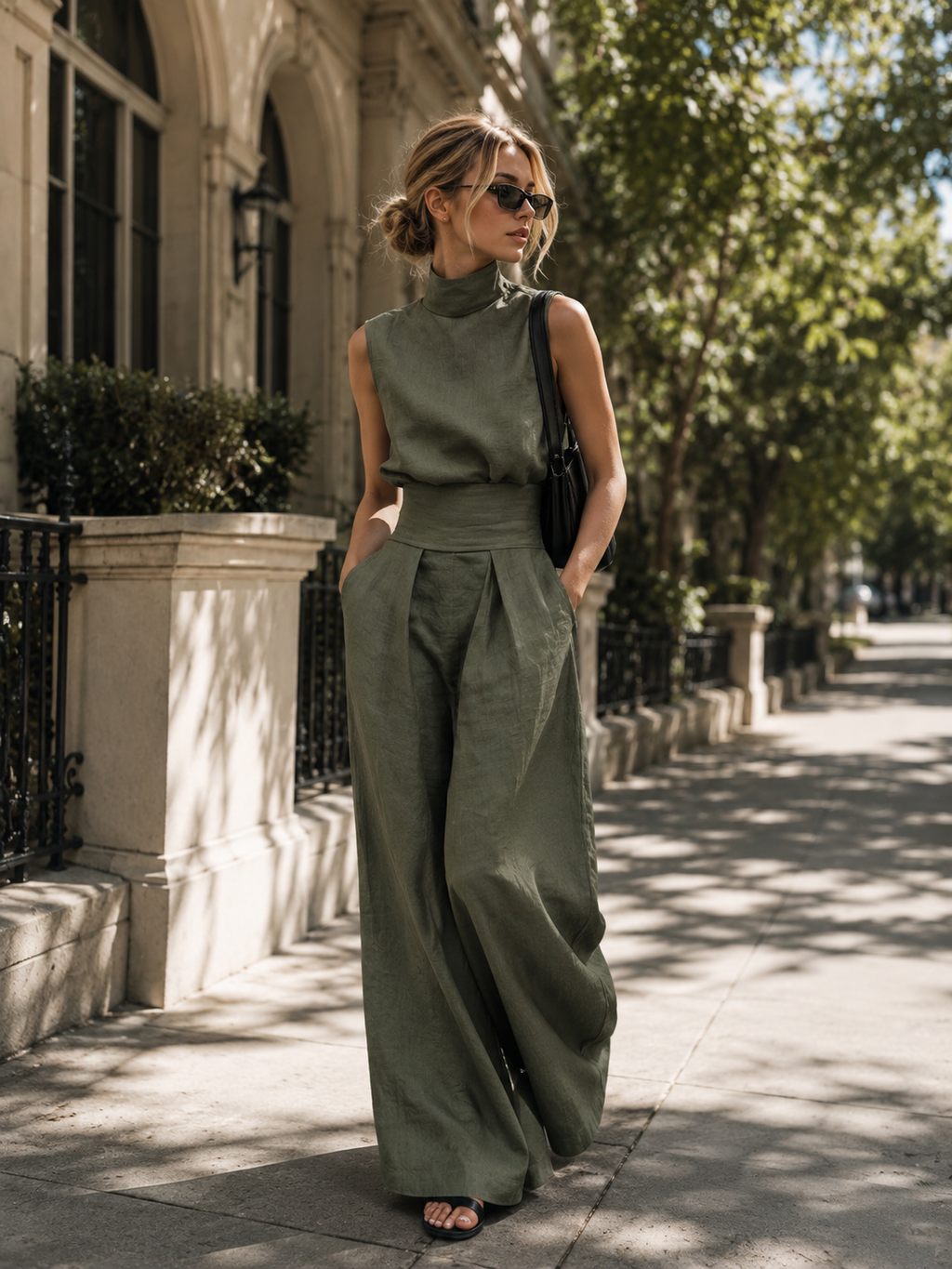 Fynelle - Elegant Mouwloos Set & Brede Broek voor Dames