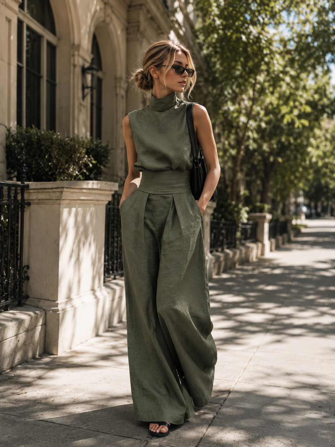 Fynelle - Elegant Mouwloos Set & Brede Broek voor Dames