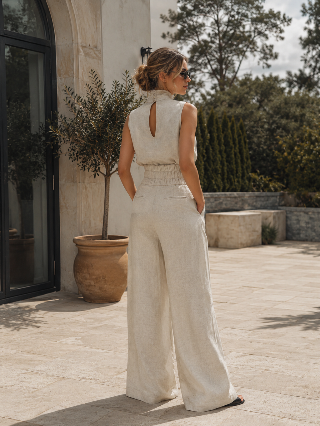 Fynelle - Elegant Mouwloos Set & Brede Broek voor Dames
