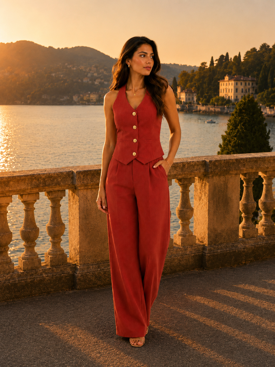 De Montclair Set – Haltergilet & Pantalon met Wijde Pijpen