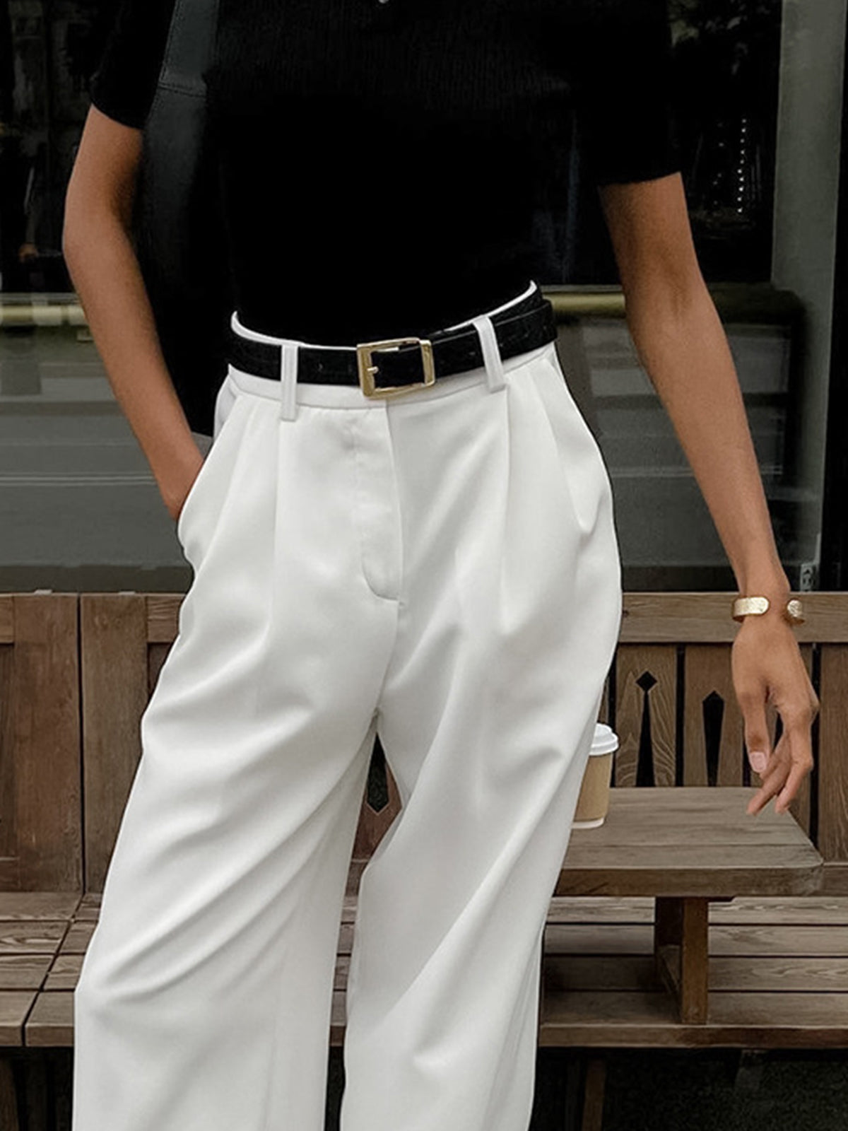 Elegante Broek met Wijde Pijpen Zonder Riem