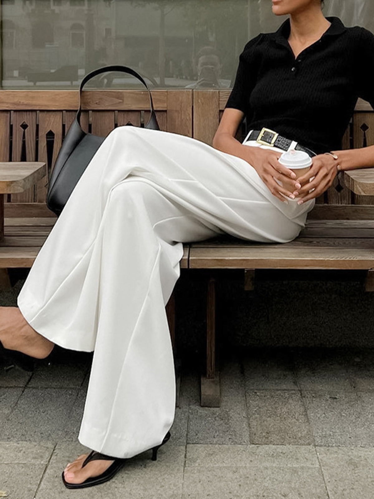 Elegante Broek met Wijde Pijpen Zonder Riem