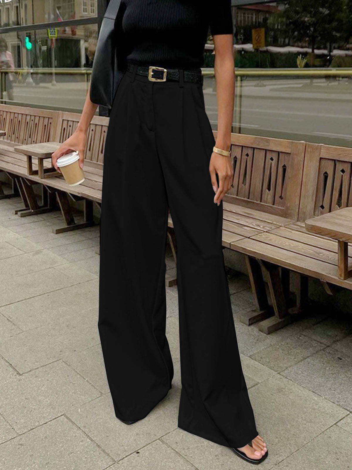 Elegante Broek met Wijde Pijpen Zonder Riem