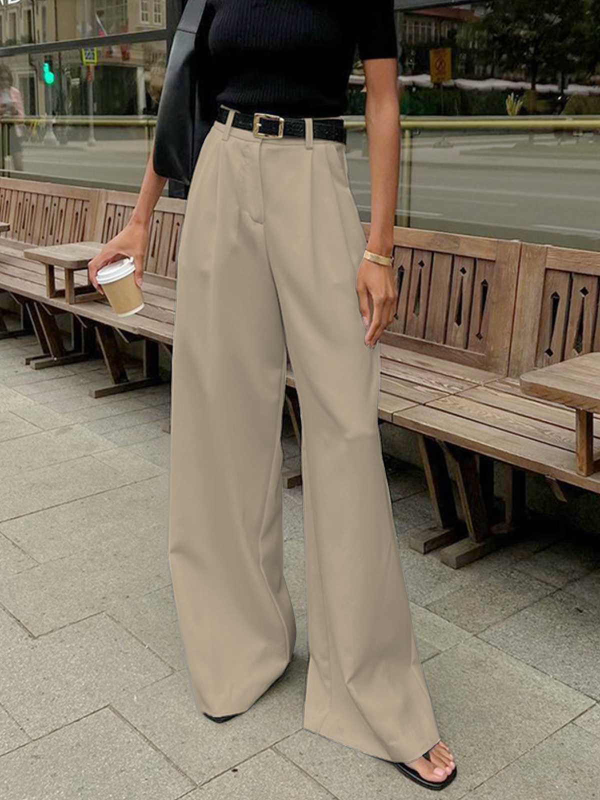 Elegante Broek met Wijde Pijpen Zonder Riem