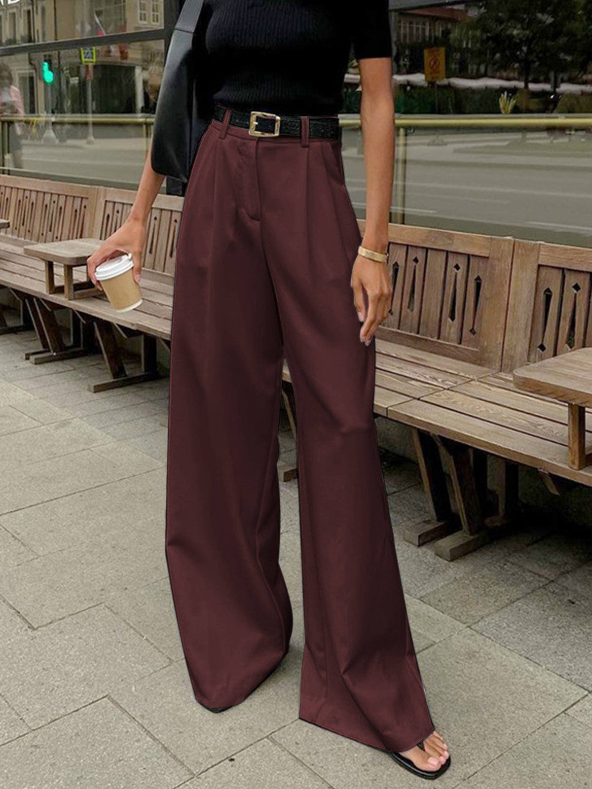 Elegante Broek met Wijde Pijpen Zonder Riem