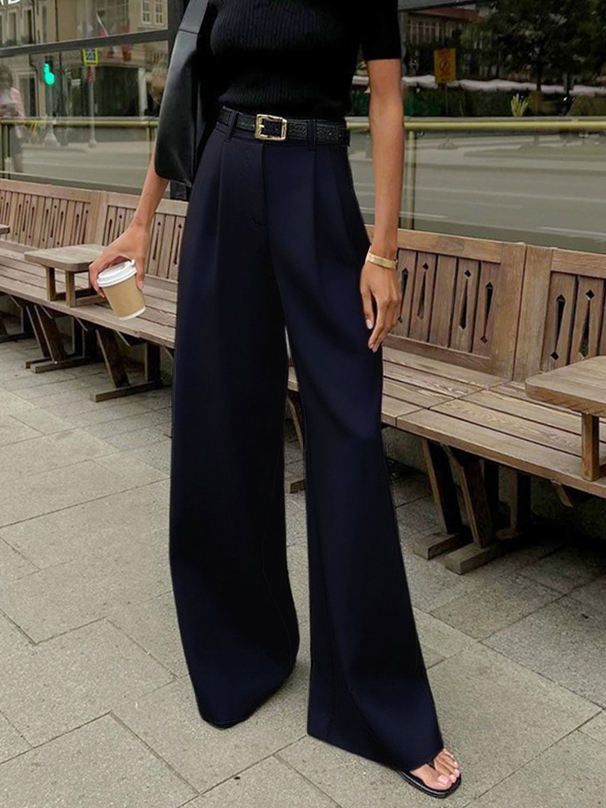 Elegante Broek met Wijde Pijpen Zonder Riem