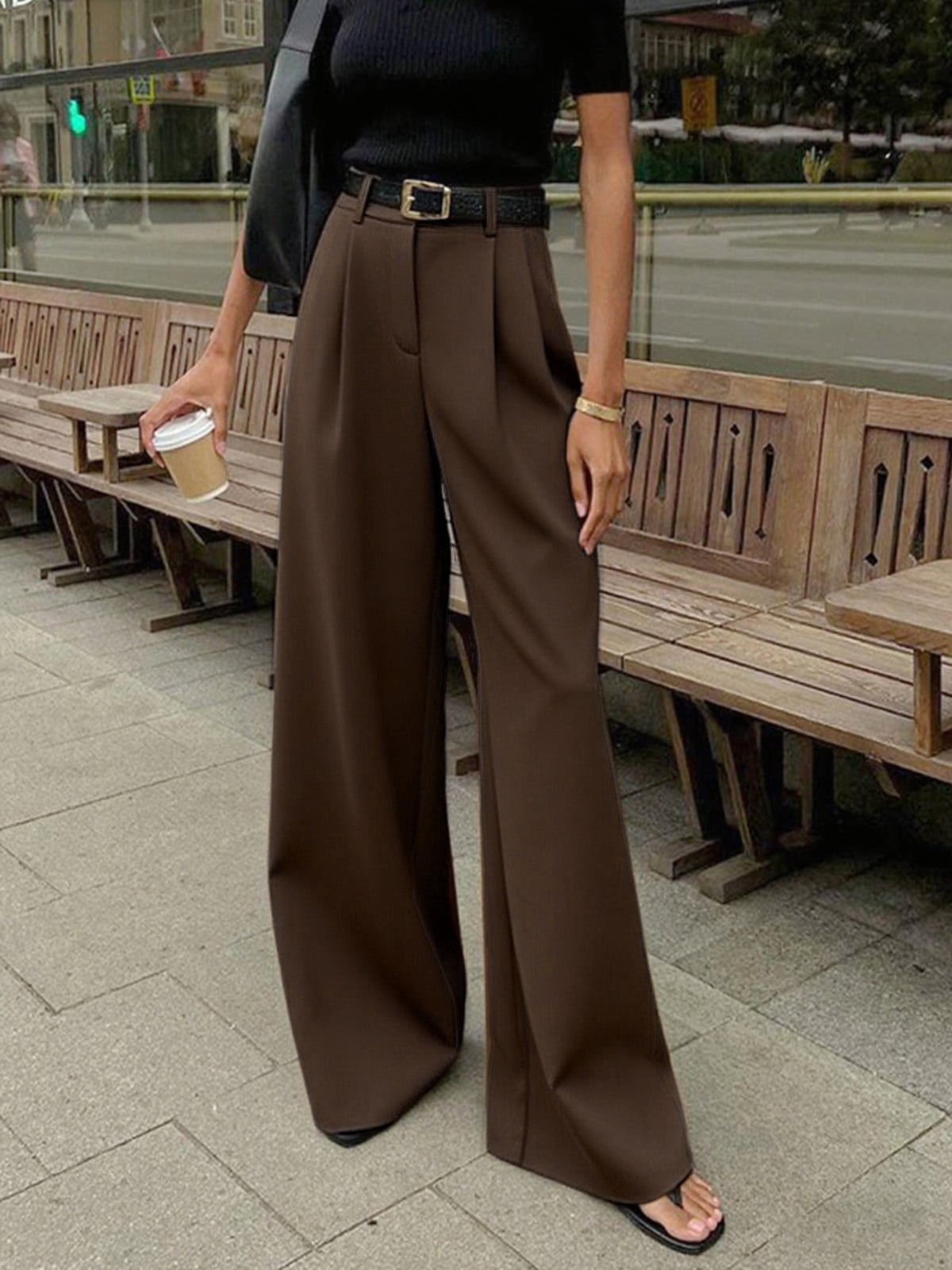 Elegante Broek met Wijde Pijpen Zonder Riem