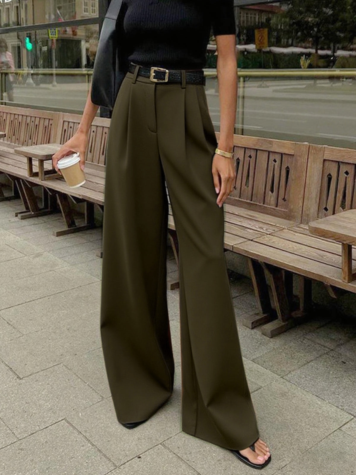 Elegante Broek met Wijde Pijpen Zonder Riem