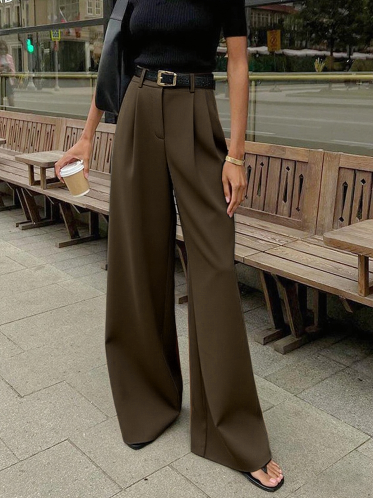 Elegante Broek met Wijde Pijpen Zonder Riem