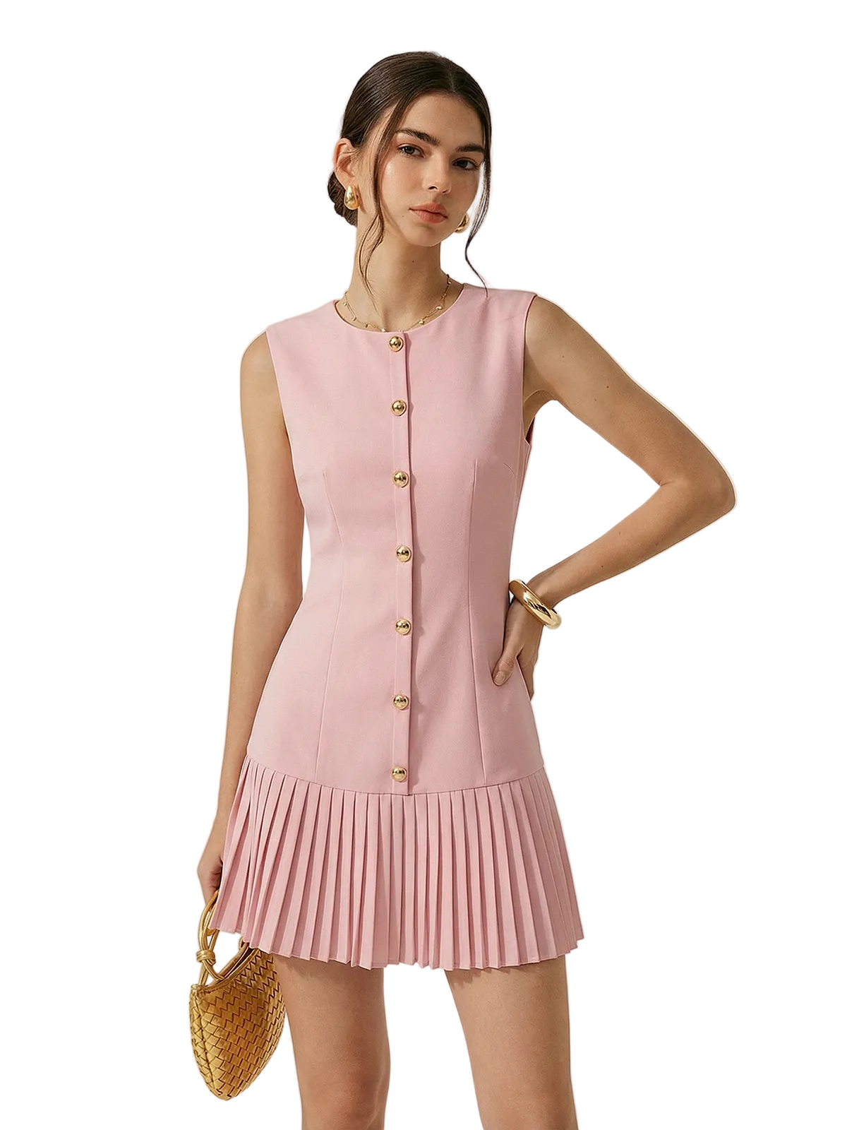 Geplooide Mini Jurk met Metalen Detail