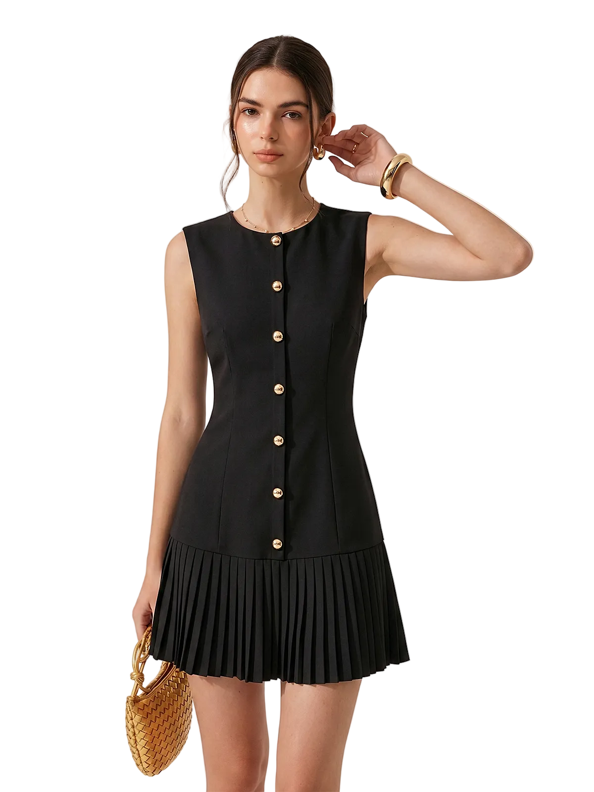 Geplooide Mini Jurk met Metalen Detail
