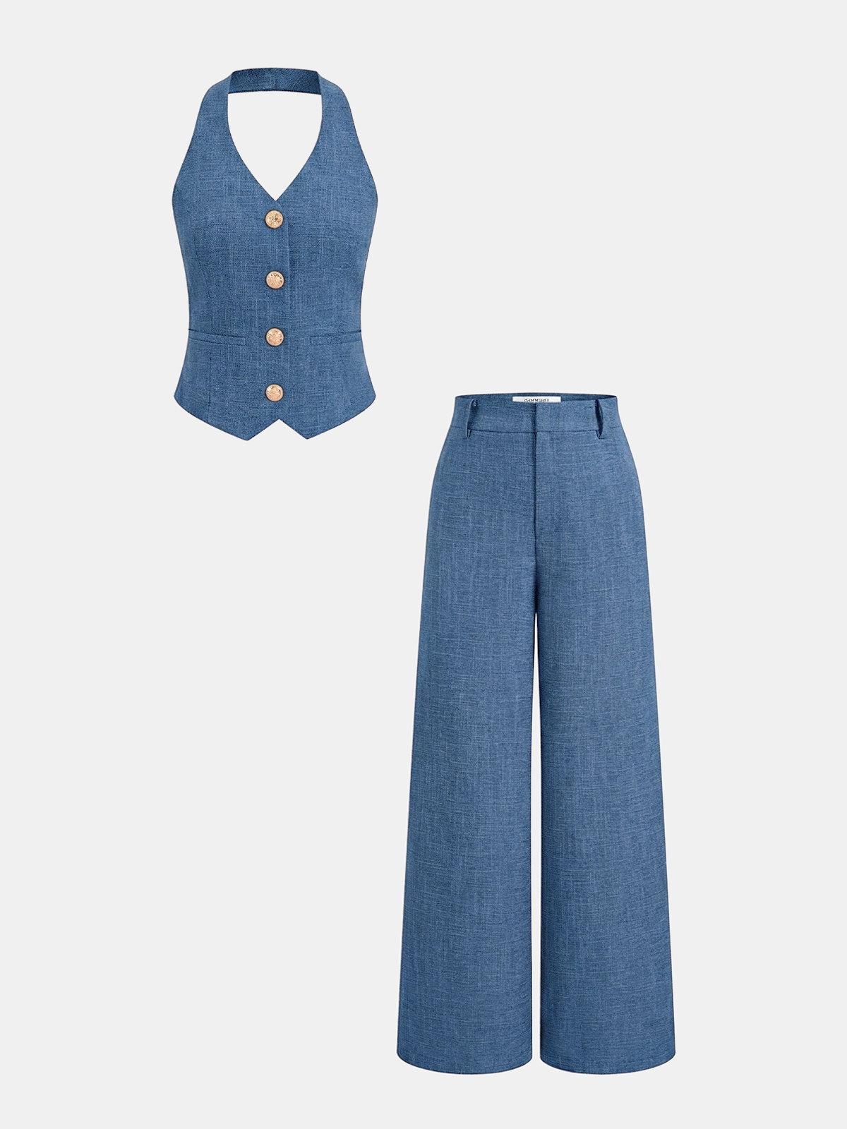 De Montclair Set – Haltergilet & Pantalon met Wijde Pijpen