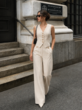 De Belvédère Set – Gilet met V-Hals & Pantalon met Wijde Pijpen