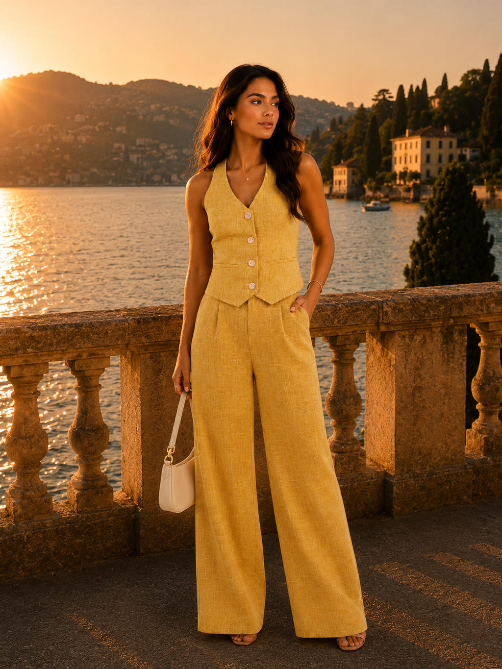 De Montclair Set – Haltergilet & Pantalon met Wijde Pijpen