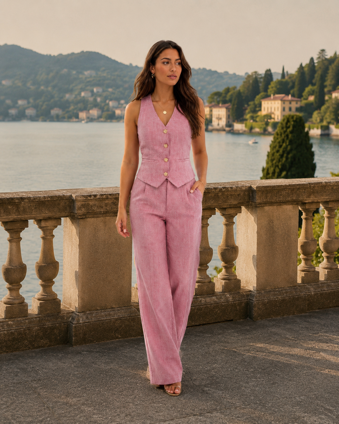 De Montclair Set – Haltergilet & Pantalon met Wijde Pijpen