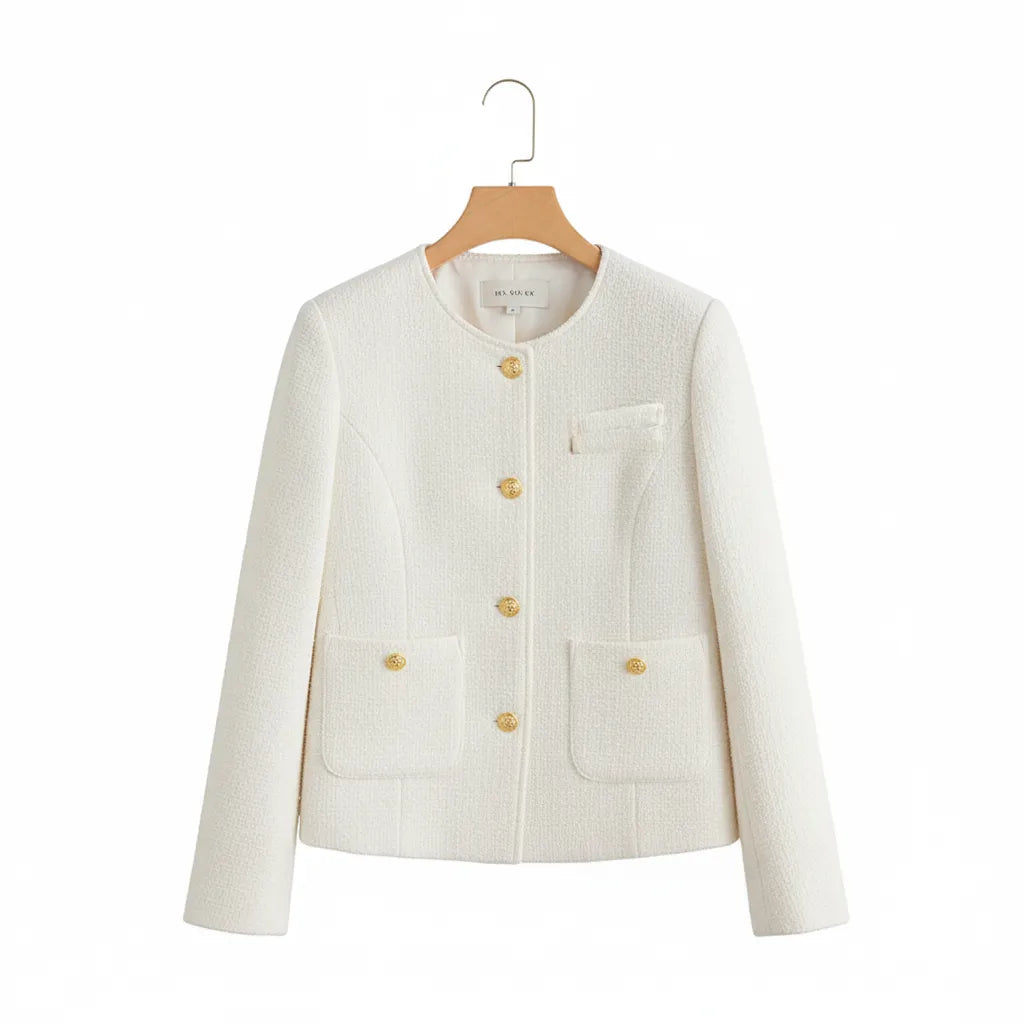 Beige Tweed Blazer voor Dames