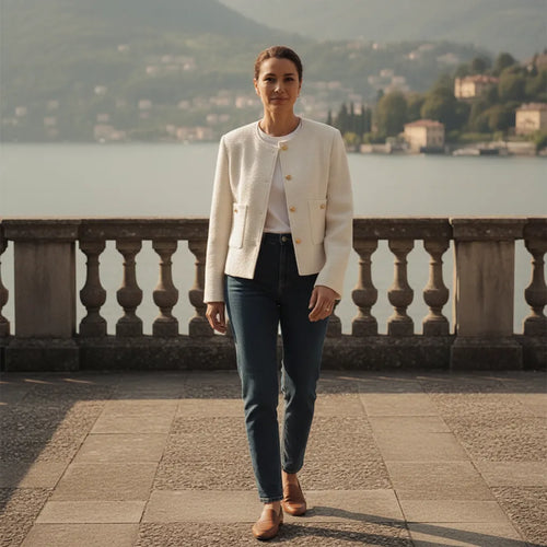 Beige Tweed Blazer voor Dames